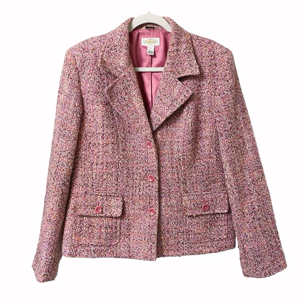 Vintage Talbots pink tweed wool blend Italian Fabric blazer jacket coat size 12